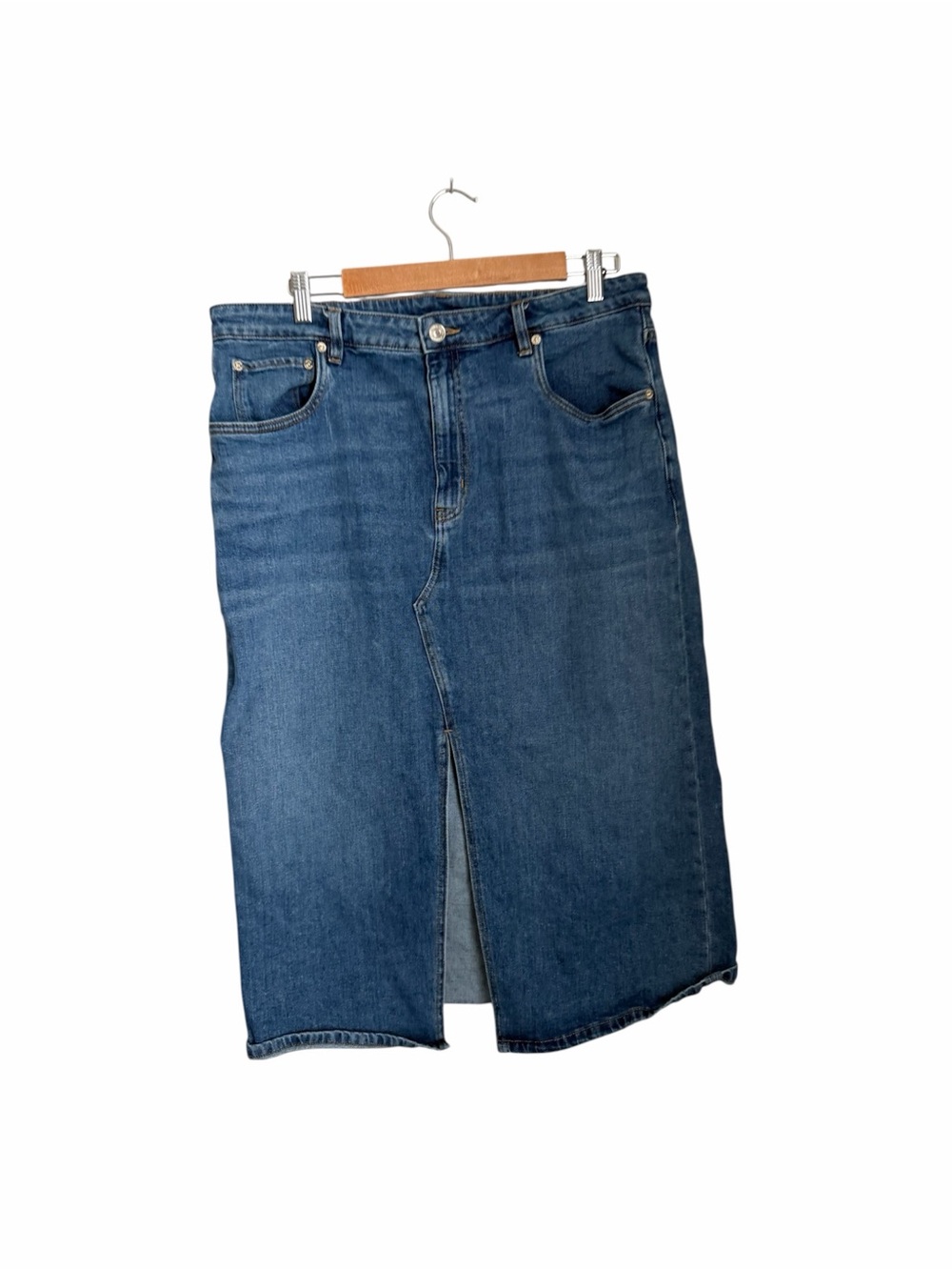 Steve Madden Medium Blue Denim Midi Skirt with Front Slit